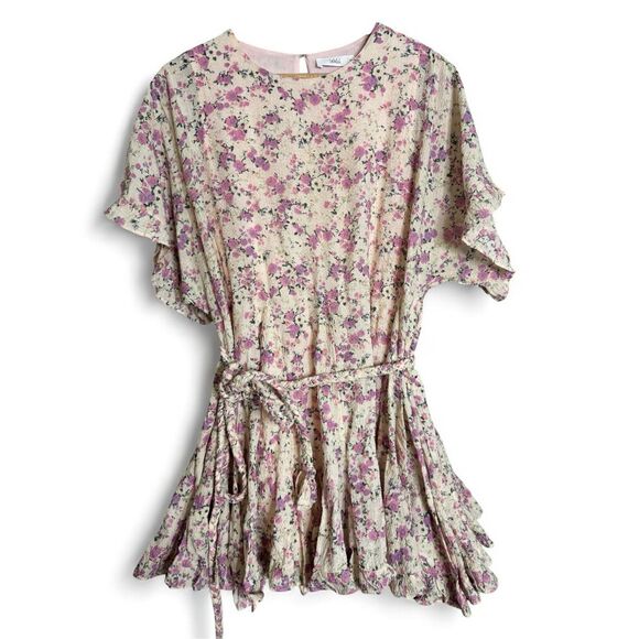TALULAH Belted Coquette Glam Floral Bouquet Print Swing Mini Dress Sz Medium - Picture 2 of 7